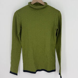 Title Nine Sweater Women Small Green Synergy Striped Lightweight Rolled Mockneck
